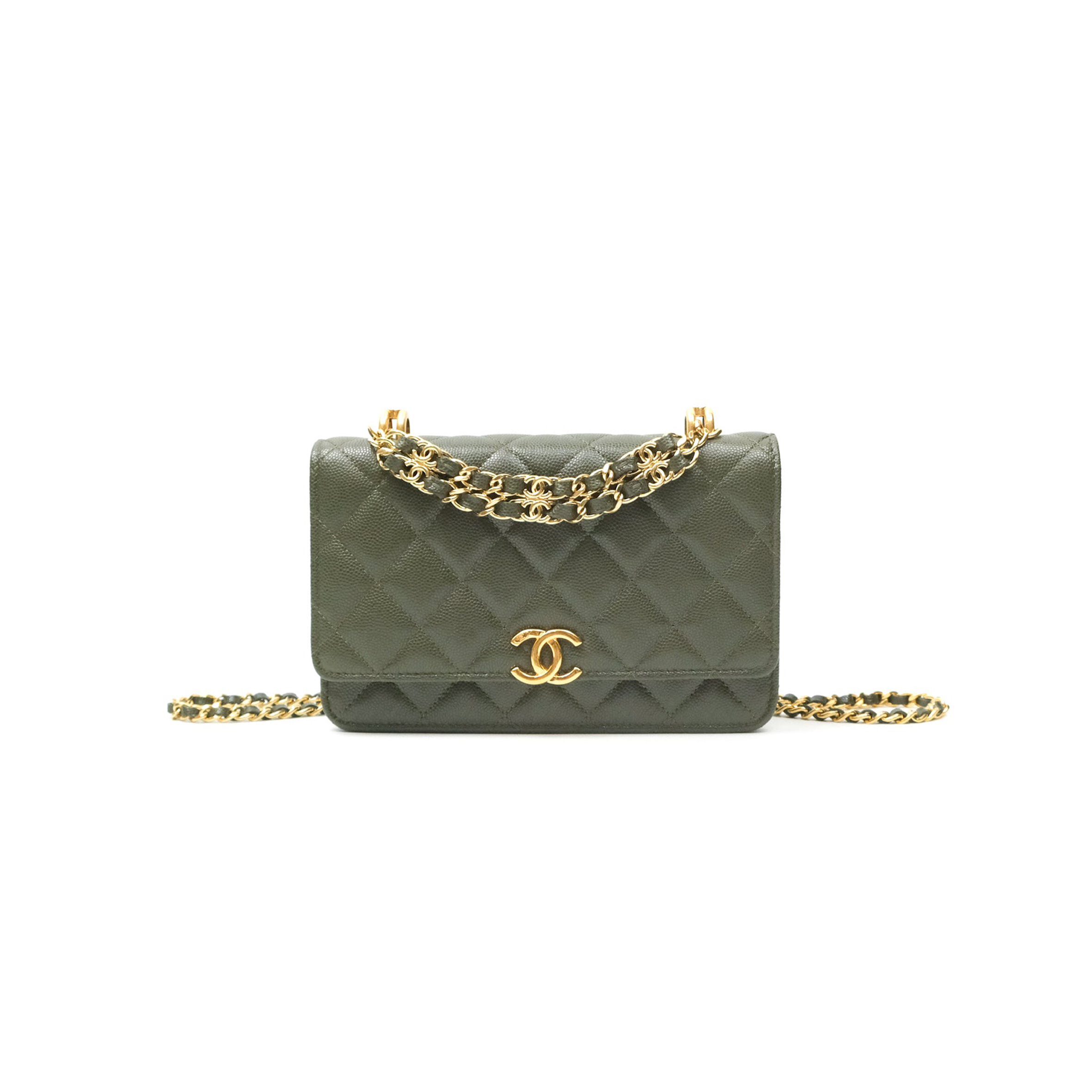 Ch*el master wallet on chain woc dark olive green caviar gold hardware ap3019 (19*12*3.5cm)